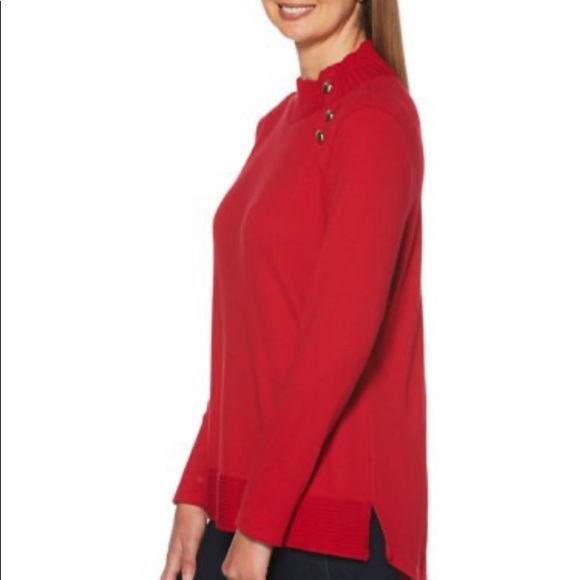 Rafaella Petite Mockneck Crest Button Sweater - Picture 3 of 12